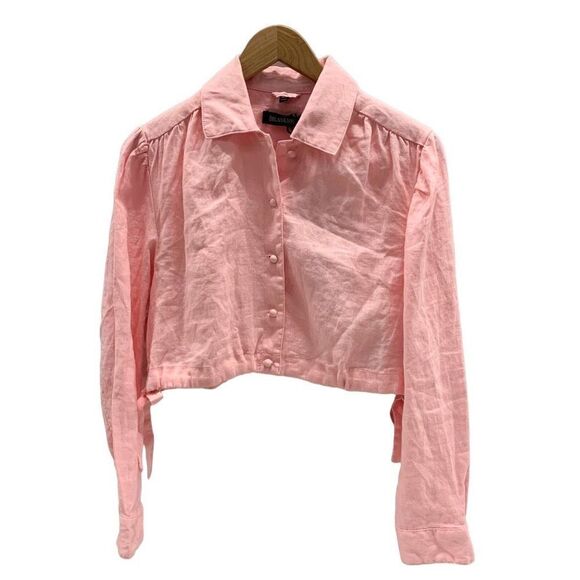 NWT BlankNYC XS 100% linen pink cropped button down shirt - Picture 2 of 11
